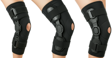 Knee brace support for injury recovery on transparent background  