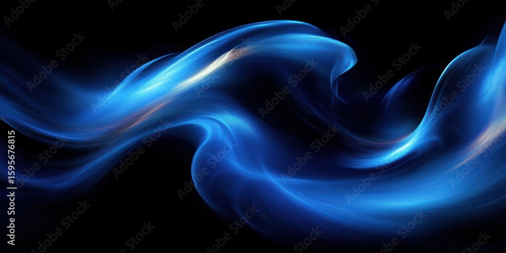 Poster flowing smooth abstract blue light waves with soft gradients on a dark background evoking movement a