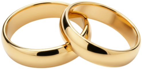 Two gold wedding rings on transparent background  
