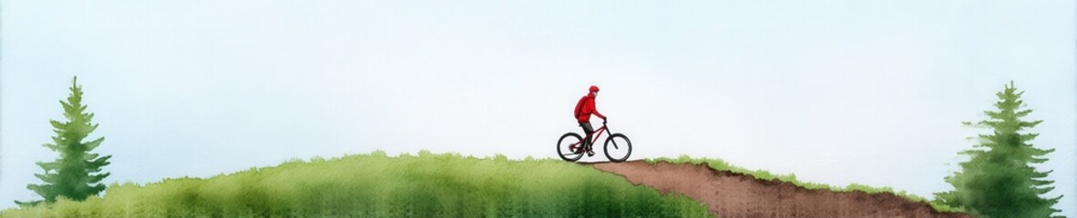 Fototapeta premium Cross-country skier switching to dirt biking on mountain trail, Hybrid Adventure Sports