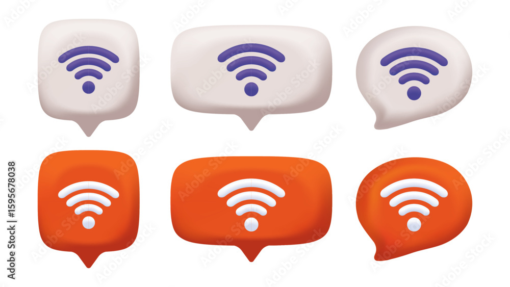 Poster 3d wi-fi icon in chat bubble – wireless network symbol in speech balloon style for web, signal, comm