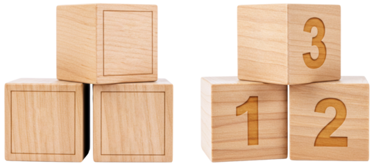 Wooden blocks with numbers arranged in a playful stack 