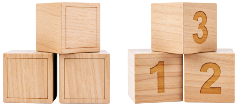 Wooden blocks with numbers arranged in a playful stack 