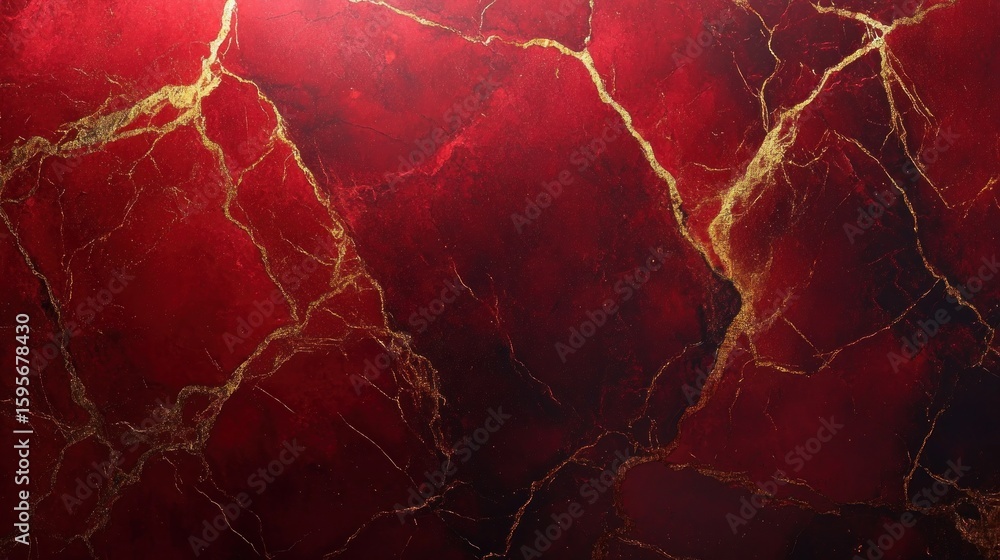Poster deep red textured surface with intricate gold veins creating an elegant and luxurious marbled patter