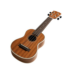 Obraz premium Classic Wooden Acoustic Ukulele with Four Strings, Traditional Hawaiian String Instrument for Music Lovers, Isolated on Transparent and White Background