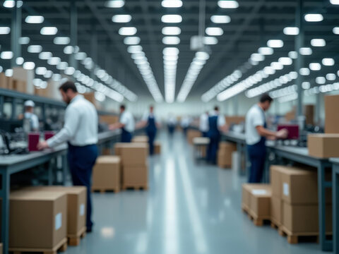 Travailleurs sur cha&icirc;ne de production dans une usine moderne d&eacute;di&eacute;e &agrave; la logistique et l&rsquo;e
