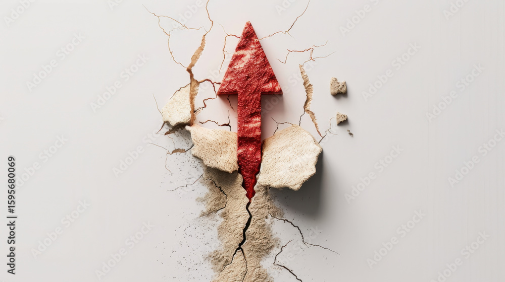 Poster red arrow breaking through cracked surface, symbolizing progress and determination. image conveys se