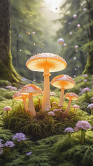 Glowing mushroom ring on moss 
