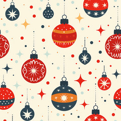 Seamless vector textured, vintage look, pattern of abstract Christmas baubles for paper or textile.