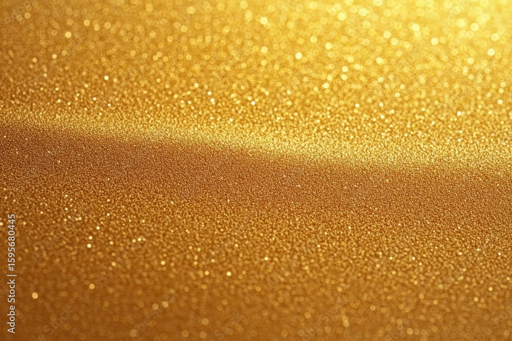Poster close-up view of shimmering golden glitter surface with a gradient of sparkling light creating a war