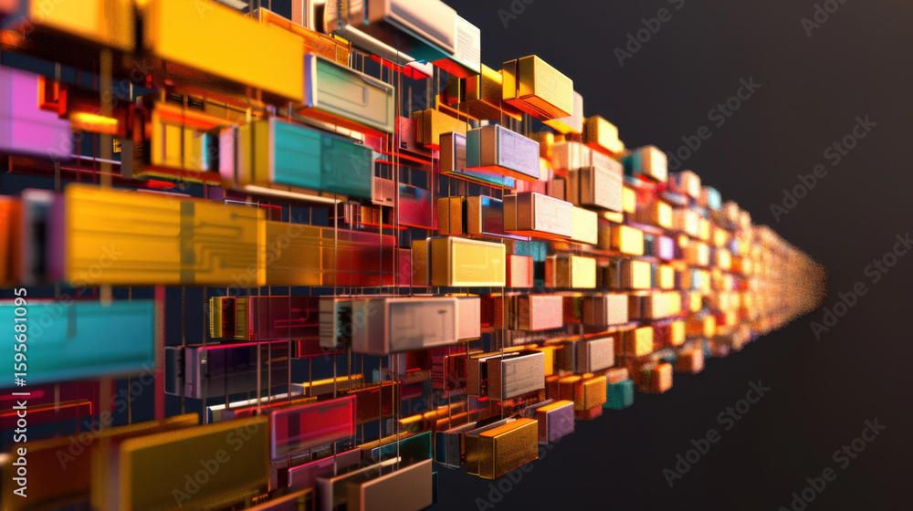 Poster abstract data wires connecting financial icons create vibrant visual of technology and innovation. c