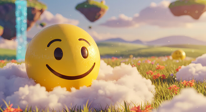 Happy Emoji in a Dreamlike Meadow - Powered by Adobe