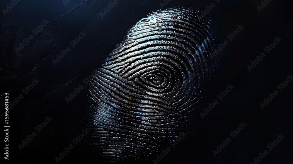 Poster close up view of abstract fingerprint scanning graphic, showcasing intricate patterns and textures a