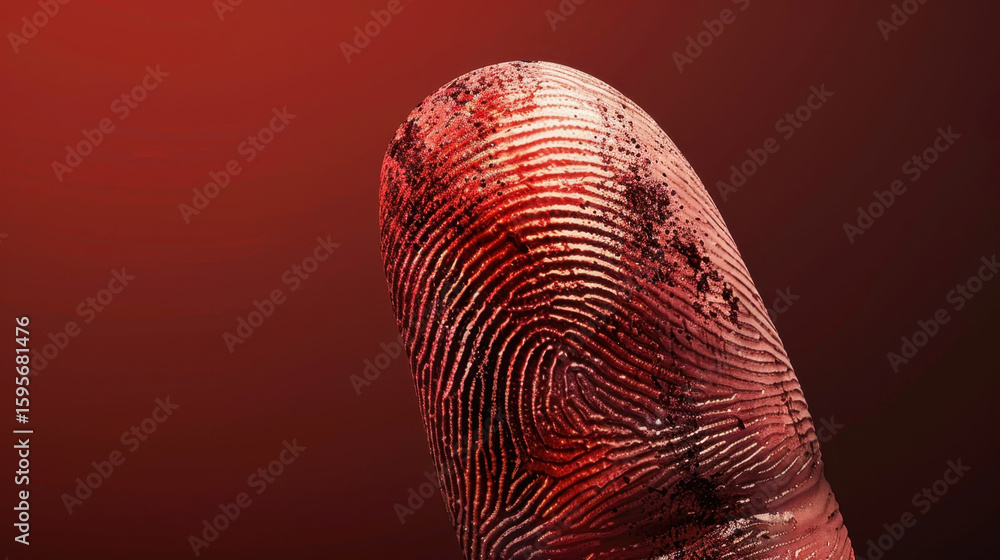 Poster close up view of fingerprint showcasing intricate patterns and textures, highlighted against warm re