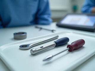 Préparation d'une intervention chirurgicale avec des outils médicaux sur une table stérile en clinique
