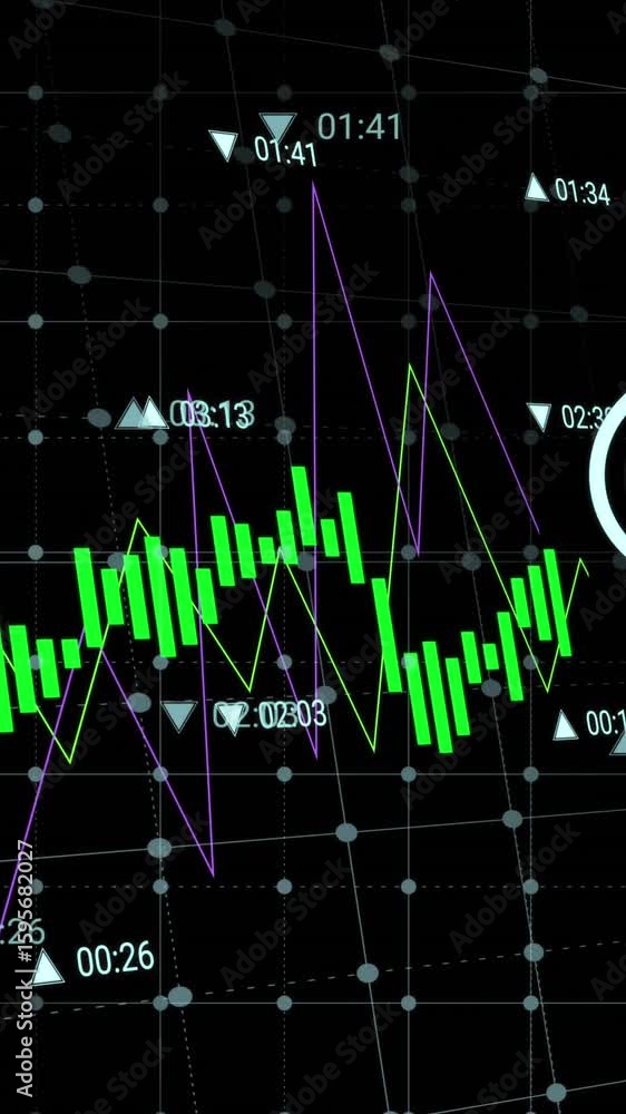 Poster animation of data processing over black background