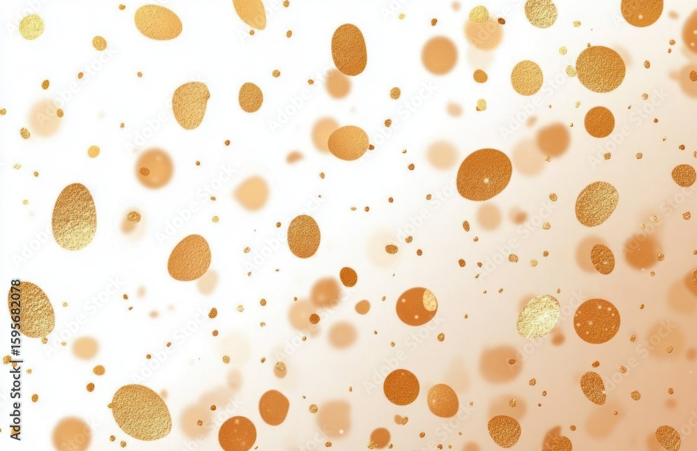 Poster abstract pattern of scattered golden and bronze oval and circular shapes on a white background creat