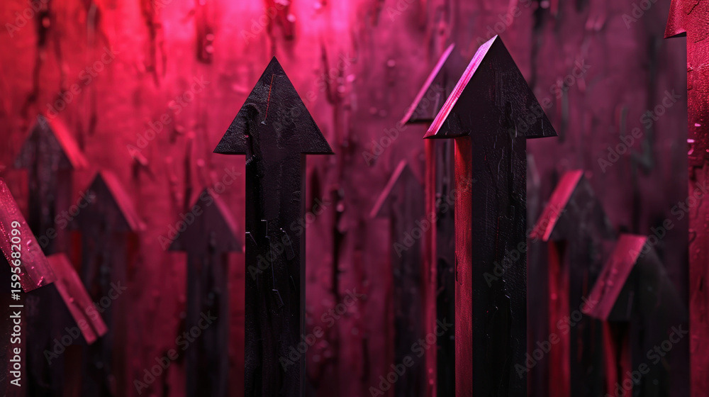 Poster abstract light background with floating arrows symbolizing direction and movement, creating dynamic 