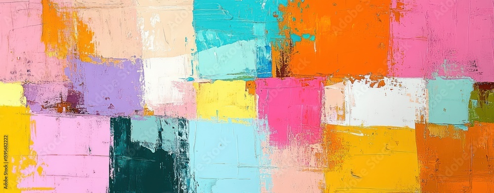 Aufkleber abstract colorful textured painting composed of overlapping rectangular blocks in various bright col