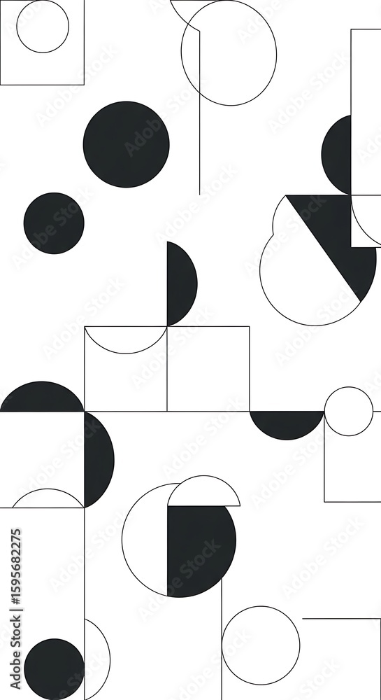 Fototapete minimalist abstract geometric pattern with circles squares and semi circles composition