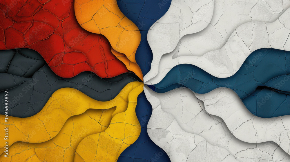 Aufkleber abstract colorful design with textured waves in red, yellow, blue, and white, creating dynamic visua