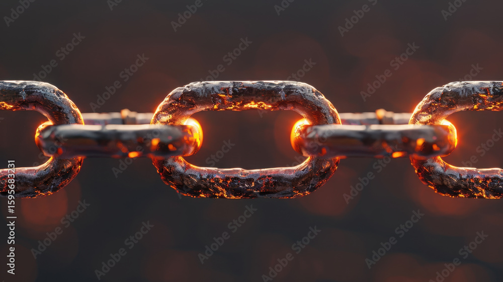 Poster glowing chain links symbolize teamwork and connection, showcasing strength and unity in visually str