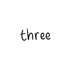 three – black handwritten lettering illustration