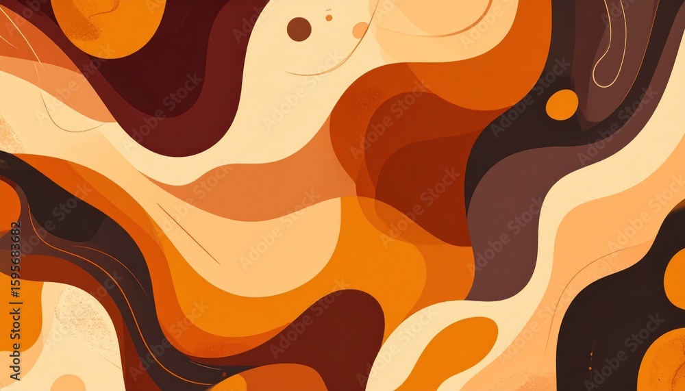 Poster abstract composition of flowing earth tone liquid shapes with organic blob forms and natural design 