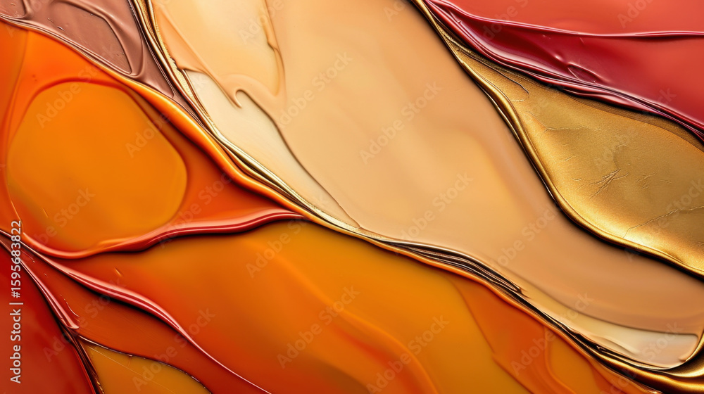 Poster abstract wax texture with soft color blends and curves in warm tones of orange, gold, and beige crea