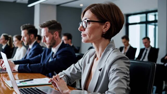 Business Professionals Attentively Listening to Seminar Presentation