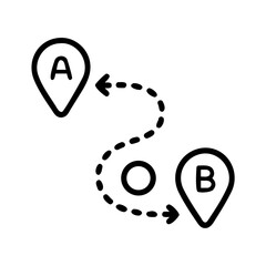 Outline of GPS path from point A to point B, location marker icon