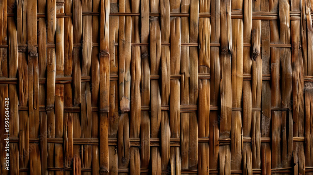 Aufkleber natural bamboo mat texture with fine vertical alignment, showcasing intricate weaving patterns and w