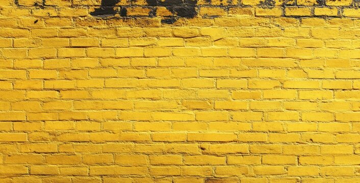 Close-up of a yellow painted brick wall with some chipped paint and weathered texture