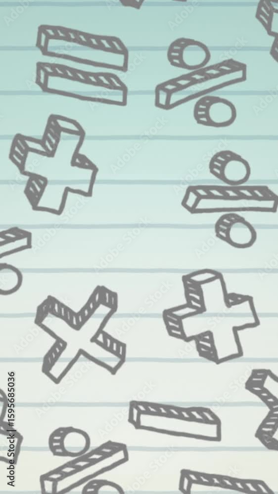 Poster animation of multiple mathematical symbols floating against white lined paper background