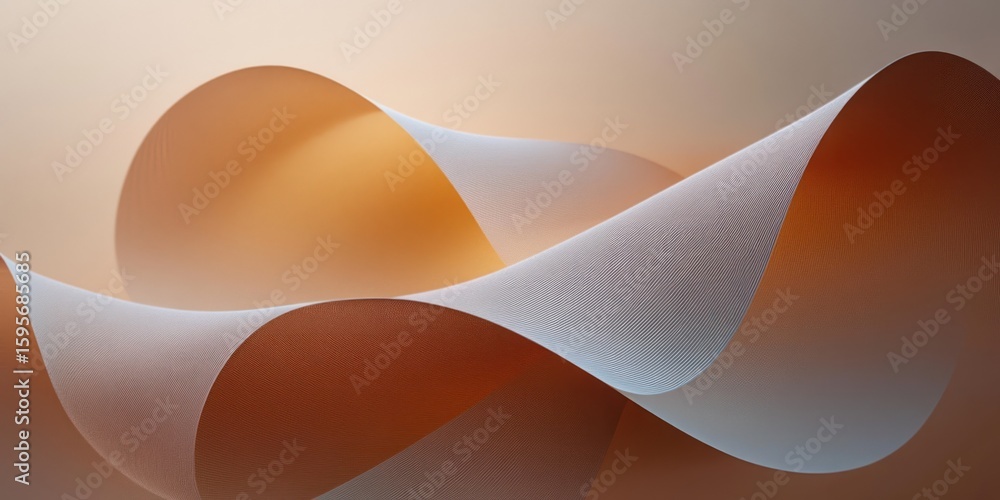Poster curved translucent ribbons in warm brown and cool blue tones flowing gracefully against a soft gradi