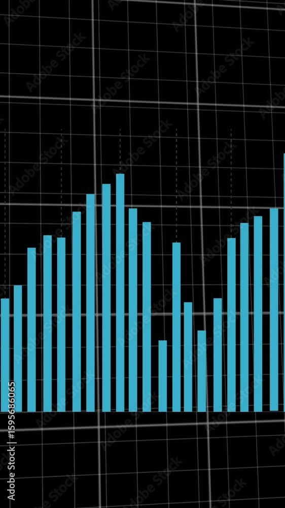 Poster animation of financial data processing over grid on black background