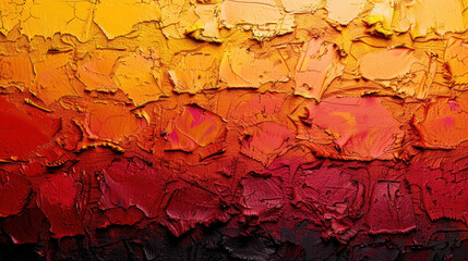 Vibrant canvas painting texture featuring bold brush strokes in warm hues of yellow, orange, and red, creating dynamic and expressive background. layered paint adds depth and character