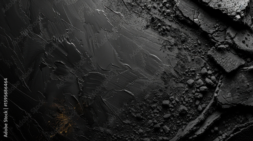 Poster textured charcoal powder background with dusty gradient, showcasing rich black surface with intricat