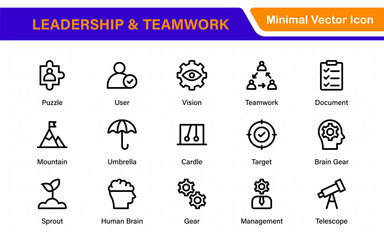 Leadership and Teamwork Line Icon set. Vector illustration in a modern, thin-line style icon for leadership, delegation, responsibility, Inspiration, decision-making, direction, growth, and more.