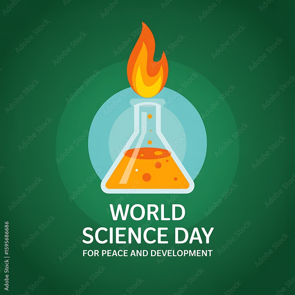 Poster world science day for peace and development with flask and flame