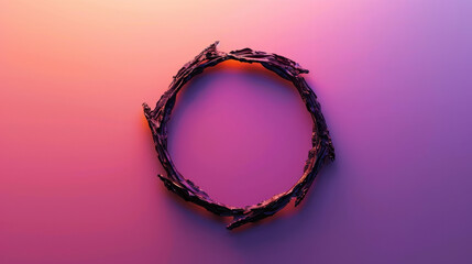 Circular design made of intertwined elements creates visually striking flow, set against gradient background of soft purple and pink hues. This abstract representation evokes sense of continuity