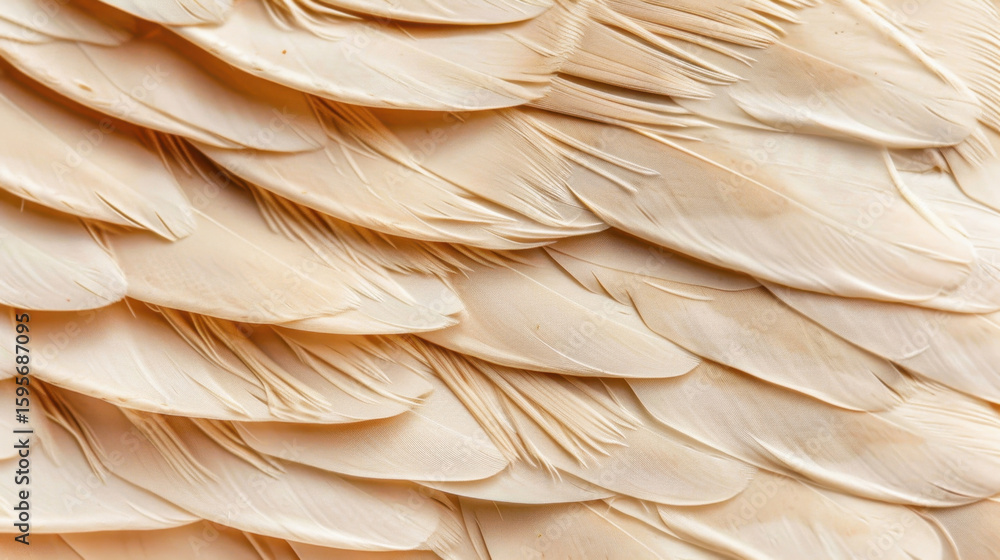 Poster closeup of feather texture showcasing detailed barbs and soft, delicate layers. intricate patterns c