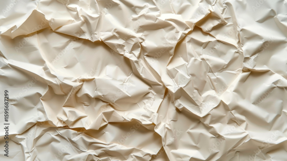 Poster crumpled paper texture in off white color creates interesting visual effect, showcasing intricate fo