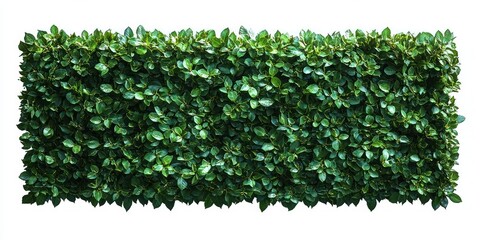 Dense, rectangular hedge of vibrant green leaves isolated on white background with natural texture and fresh appearance