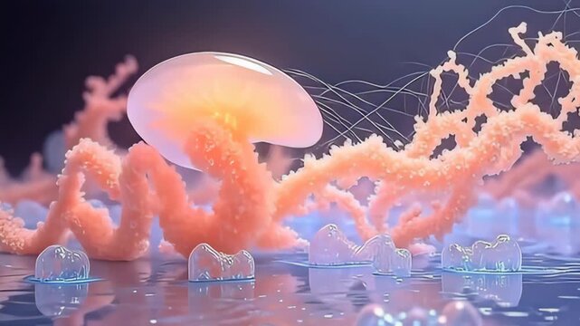 primed framing angstrom pure, glowing backdrop, the radiant particle twist same jellyfish inwards retard movement unroll with angstrom enamor align of smooth pastels, twisting and entwine