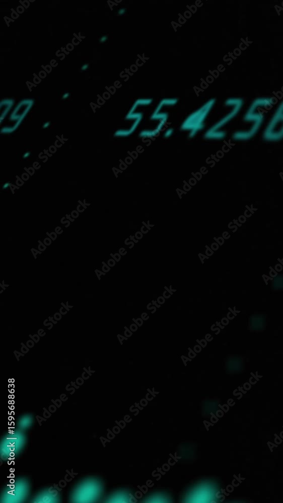 Poster animation of graphs and changing numbers over illuminated data server system in server room