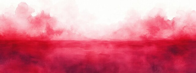Abstract watercolor painting with rich red and pink hues blending into softer clouds creating a dreamy and atmospheric effect