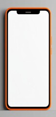Modern smartphone with bright orange frame and blank white screen on light gray background