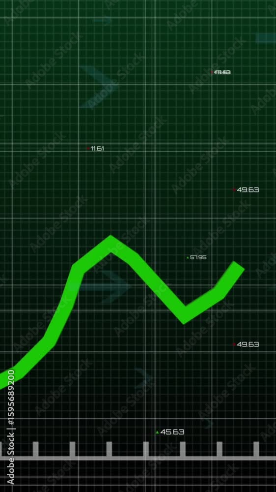 Poster animation of graphs and changing numbers and multiple arrows over black background