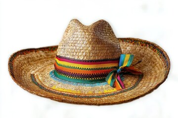 wide-brimmed woven straw hat with colorful striped band and bow evoking warmth and festive spirit